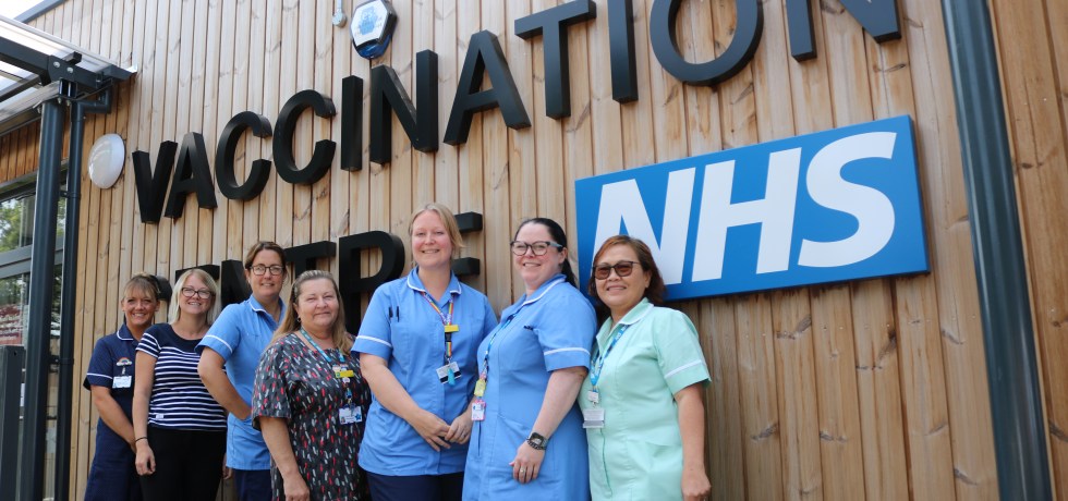 The Vaccination team at QEH standing outside the new Vaccination Centre