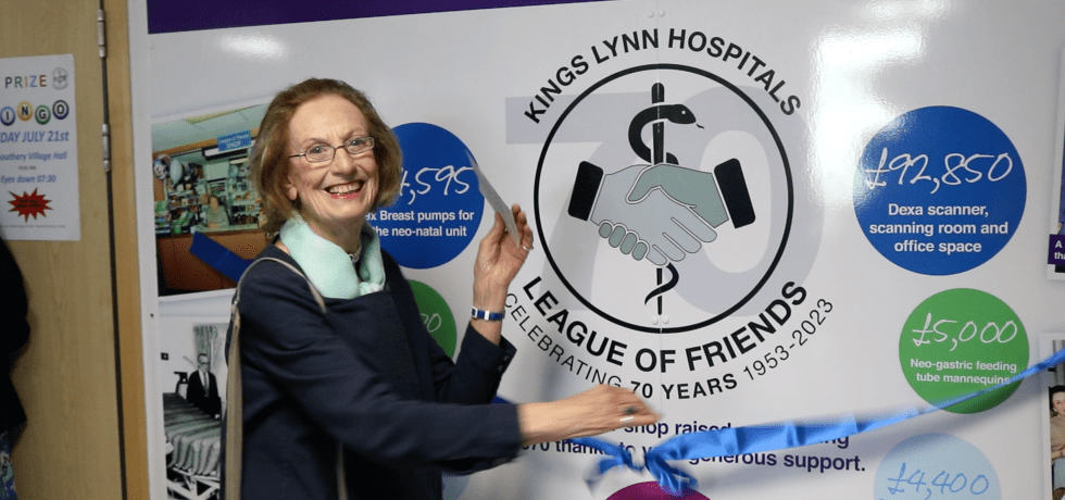 President of the League of Friends Valeria Viscountess Coke formally unveiling the 70th anniversary mural outside the shop which showcases some of the fantastic work the charity has done for QEH.