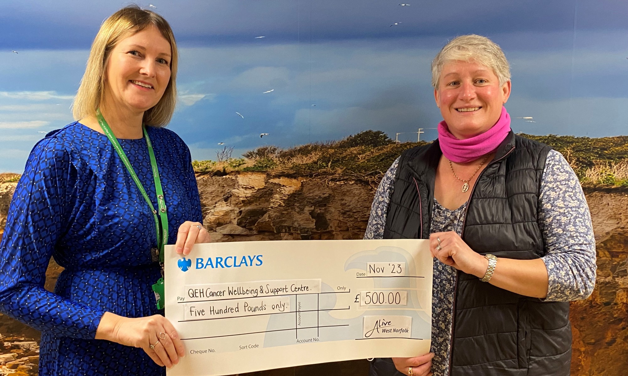 Vicky Mitchell and Suzi Pimlott holding a presentation cheque