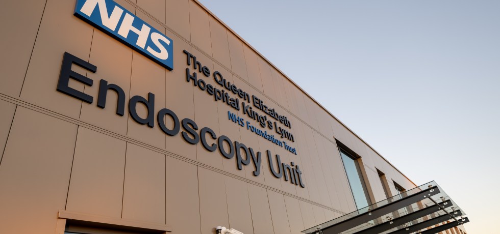 Exterior image of Endoscopy Unit as the sun is setting