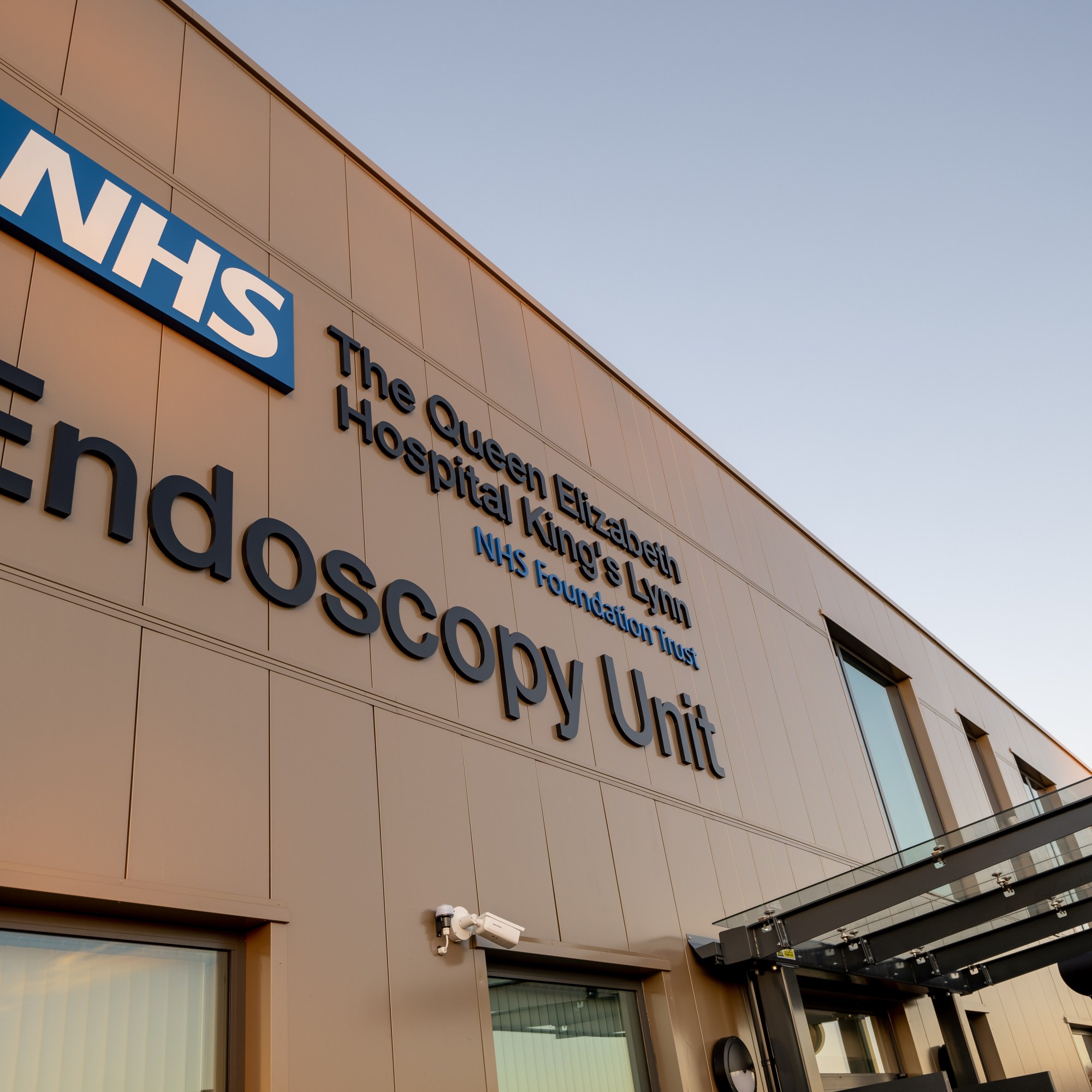 Exterior image of Endoscopy Unit as the sun is setting