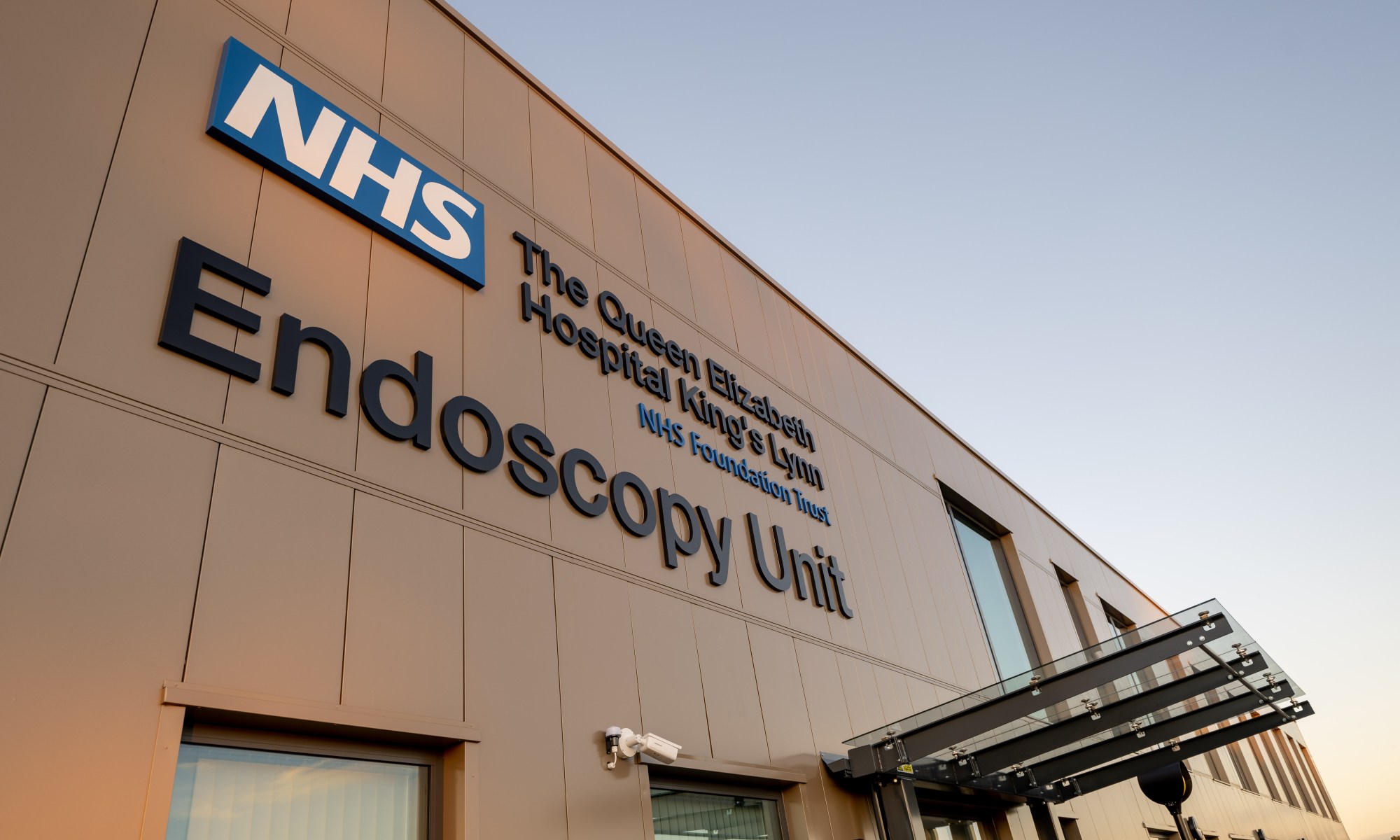 Exterior image of Endoscopy Unit as the sun is setting