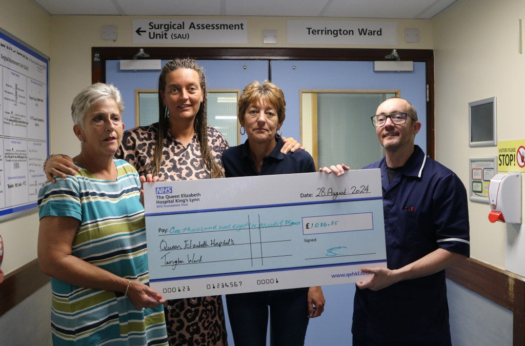 Lisa Webb, Shenna Covvell and Tracey Webb presenting a cheque to the Terrington Ward Manager