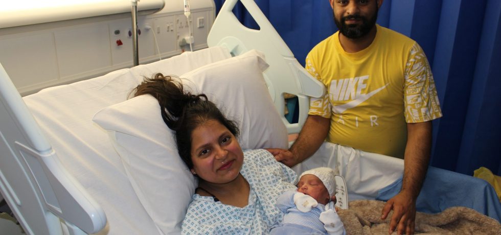 Image of the Amisha family from King’s Lynn with their baby boy who arrived at 1.44pm on 25 December weighing 5lb 13oz.